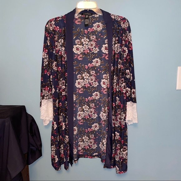 Nanette Lepore Robe Kimono Floral Print with Lace Cuffs Size XL - Picture 1 of 6